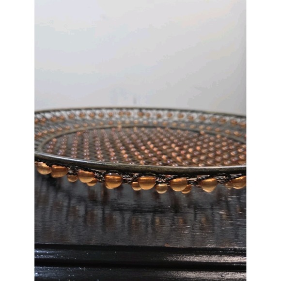VtG Pier 1 Round Serving Tray Wire & Amber Bead Design McM Bohemian - Picture 4 of 5